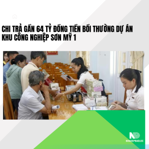 Chi trả gần 64 tỷ đồng tiền đền bù cho dự án Khu công nghiệp Sơn Mỹ 1